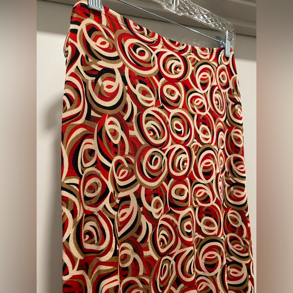 VTG 90s Y2K Charlotte Russe Mid-Length Red & Tan Swirl Patterned Skirt - M - Picture 6 of 13
